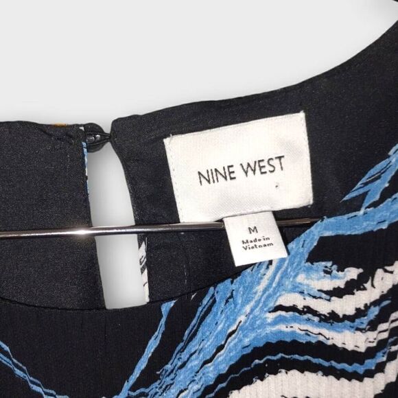 Nine West Womens Dress Sz 14 Pleated‎ Mod 70s Trend Style Chiffon Swirl Black - Picture 9 of 12